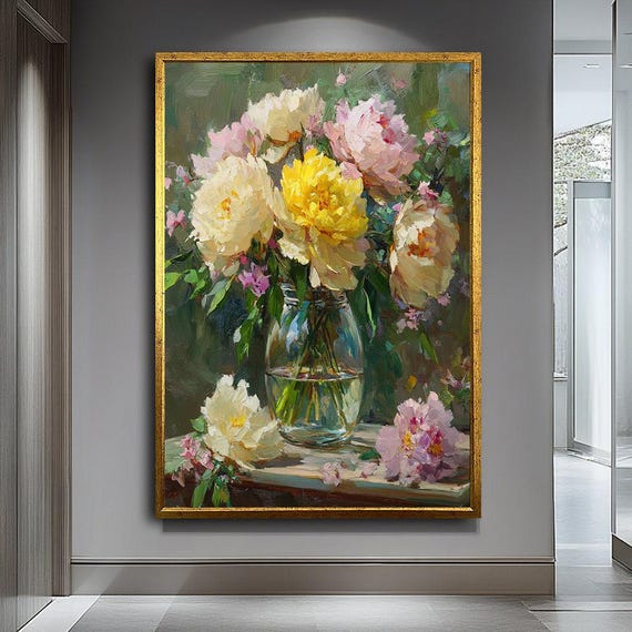 花瓶 花 絵アート 油彩画 花瓶の花 静物画 額装油絵 静物画 サイン入り