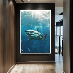 Shark Wall Art, Shark Canvas with Gold Accents , Modern Ocean Animal Decor for Living Room, Bedroom, or Office ,Dream world Canvas art