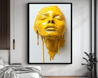 Retrato al óleo - Rostro humano pintado a mano sobre lienzo, decoración abstracta para pared.