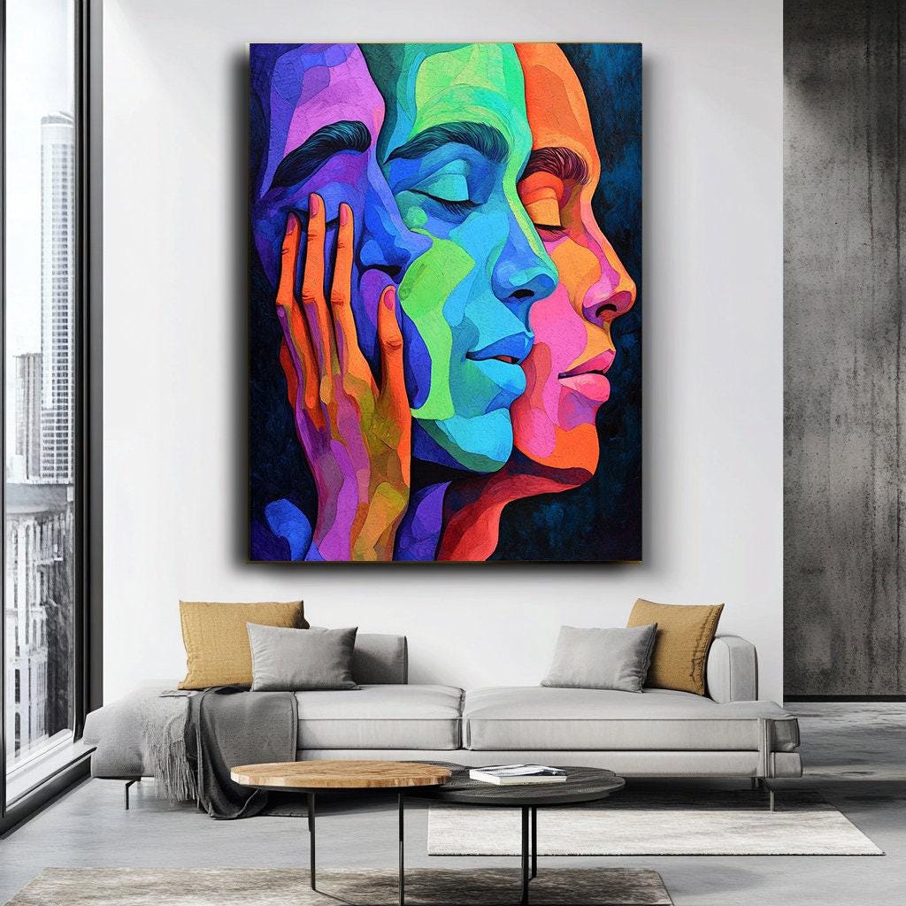 Colorful Abstract Faces in Profile Art | Intertwined Portraits Painting ...