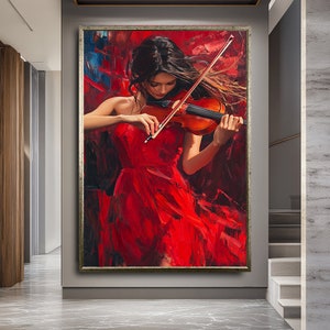 Beautiful Girl Playing Violin Art Print | Elegant Musician Illustration | Modern Canvas Decor | Classical Music Art | Artistic Wall Print.