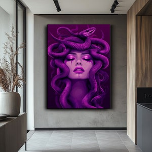 Medusa with Snakes Artwork, Bold Statement Decor for Home,Medusa Canvas Art, Mythological Gorgon Wall Art, Large Greek Mythology Print