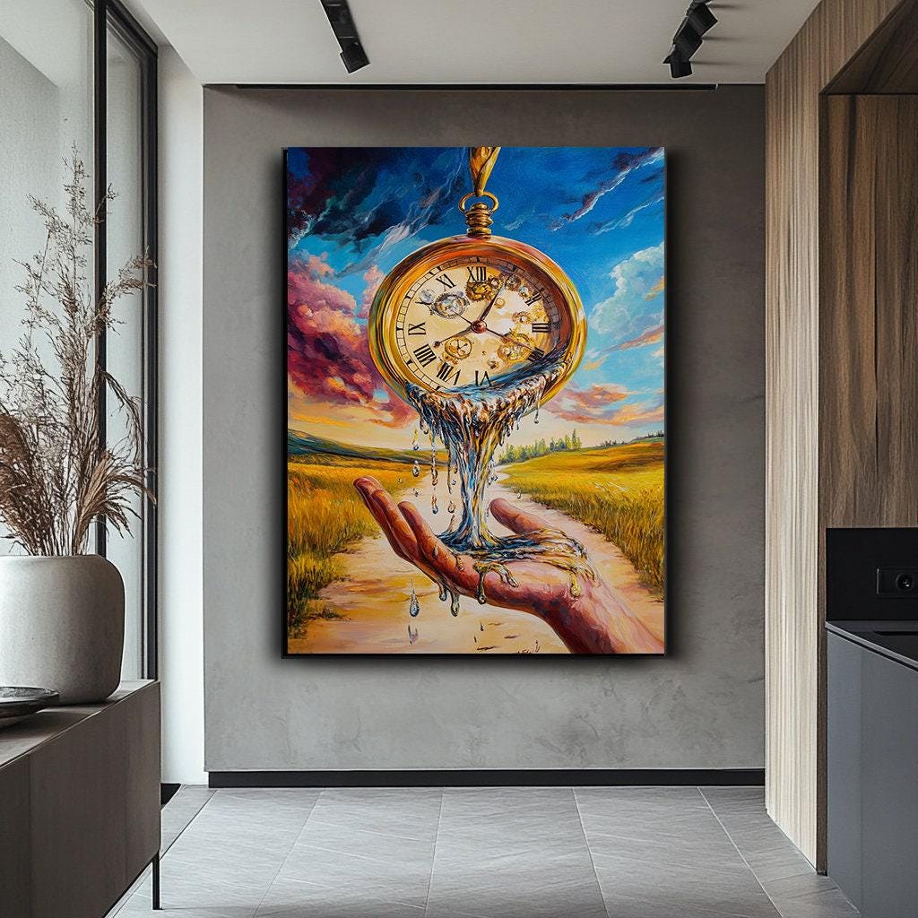 Surreal Melting Clock in Hand Art | Dreamlike Time-themed Painting ...