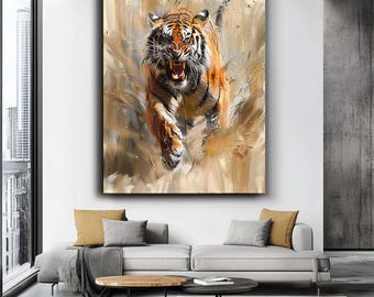 Tiger Canvas Art | Powerful Tiger Animal Print | Realistic Tiger Portrait Wall Art | Nature Home Decor | Wall Art | Tiger Wall Decor