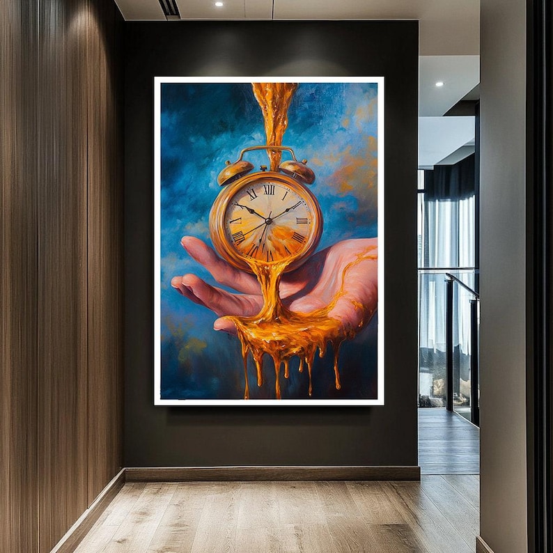 Surreal Clock Canvas Art , Surreal Melting Clock in Hand Art ...
