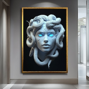 Medusa Canvas Art, Mythological Gorgon Wall Art, Large Greek Mythology Painting, Medusa with Snakes Artwork, Bold Statement Decor for Home