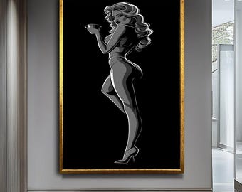 Sexy Frau Kunst, weibliche Figur Dekor, sinnliche Frau Figur Kunst, mutige und elegante Wanddekoration, weibliche Silhouette Druck, Wandkunst
