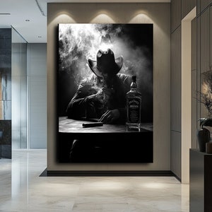 Mysterious Man Drinking Alcohol , Dark and Intriguing Portrait Art, Masculine Wall Decor.