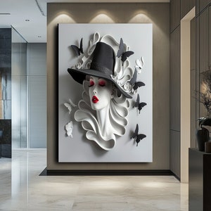 3D Woman Art - Stunning 3D Effect Female Portrait Canvas Print, Modern Wall Decor.
