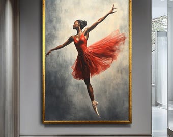 Ballerina in Red Dress Canvas ,Dance Canvas Print, Graceful Dance Wall Art for Home Decor,Modern Canvas Art,Wall Art