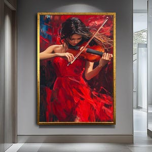Beautiful Girl Playing Violin Art Print | Elegant Musician Illustration | Modern Canvas Decor | Classical Music Art | Artistic Wall Print. image 5