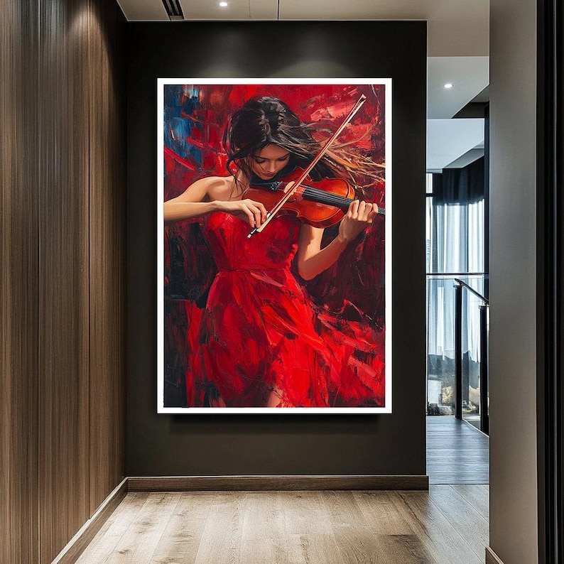 Beautiful Girl Playing Violin Art Print | Elegant Musician Illustration | Modern Canvas Decor | Classical Music Art | Artistic Wall Print. image 4