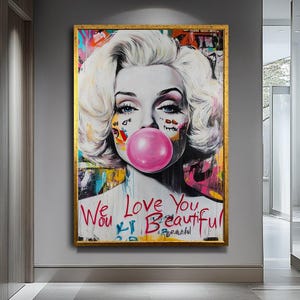 カラフルな抽象的な横顔の絵画｜絡み合った肖像画｜モダンな壁装飾