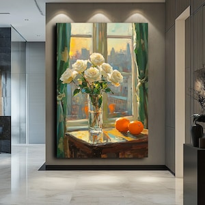 Flower Vase by the Window Still Life Art | Elegant Floral Painting ...