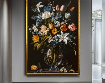 Flowers in a Vase Canvas Art,Flower Vase Wall Decor, Canvas Or Poster, Flower Vase Wall Decor,  Floral Wall Art, Botanical Art, Flower Art