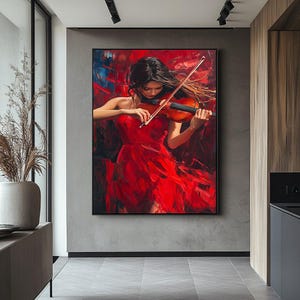 Beautiful Girl Playing Violin Art Print | Elegant Musician Illustration | Modern Canvas Decor | Classical Music Art | Artistic Wall Print. image 7