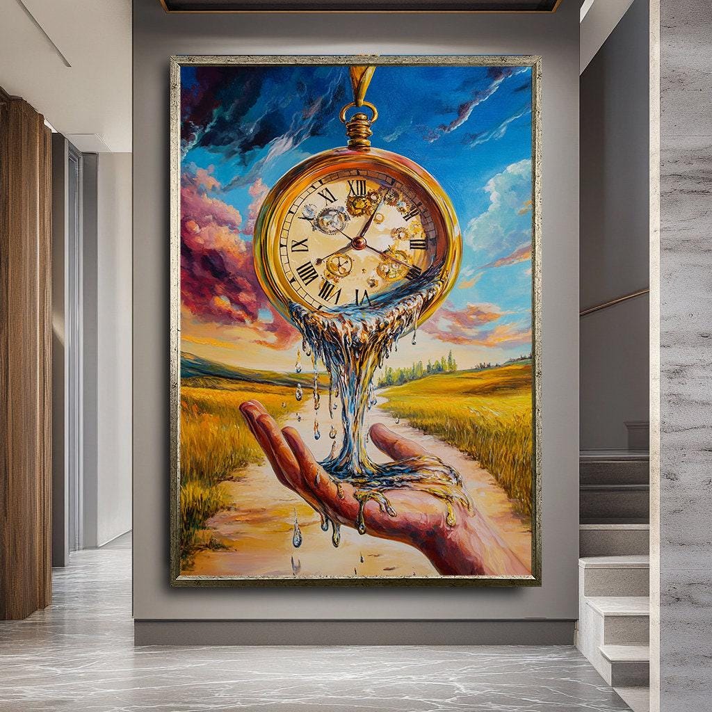 Surreal Melting Clock in Hand Art | Dreamlike Time-themed Painting ...