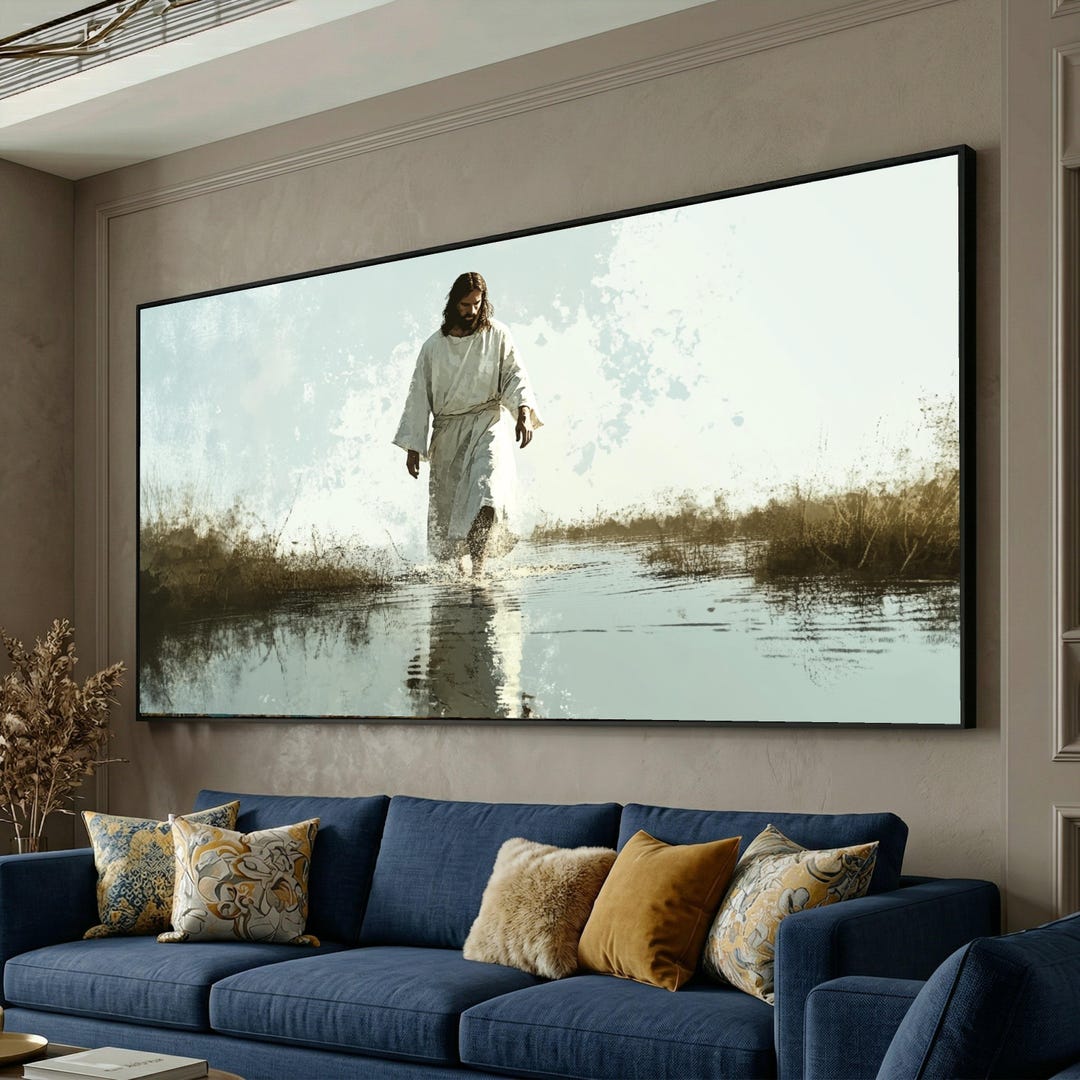 Jesus Walking on Water Canvas, Inspirational Religious Wall Art ...