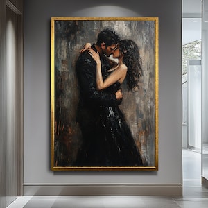 Romantic Couple Canvas Print, Lovers Wall Art, Modern Large Canvas Print, Black and White Love Artwork, Emotional Bedroom Wall Decor