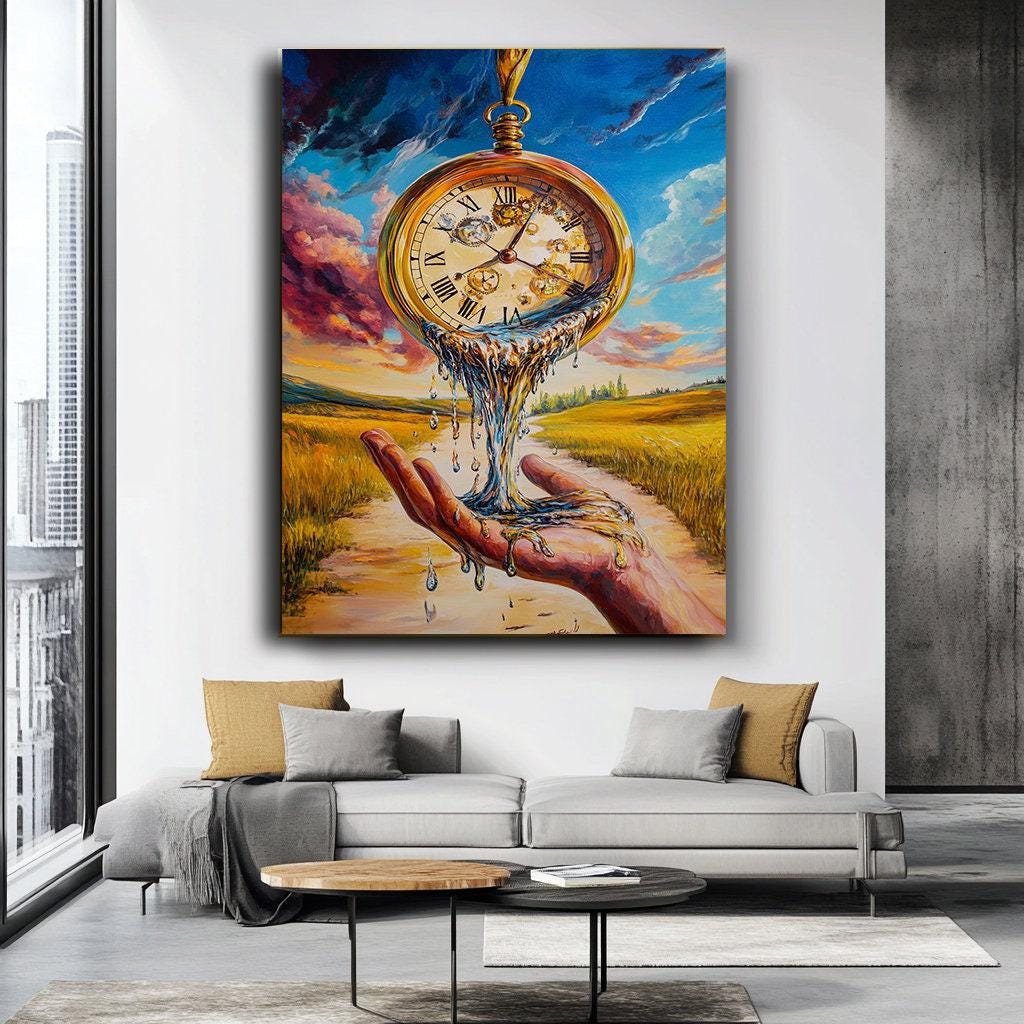 Surreal Melting Clock in Hand Art | Dreamlike Time-themed Painting ...