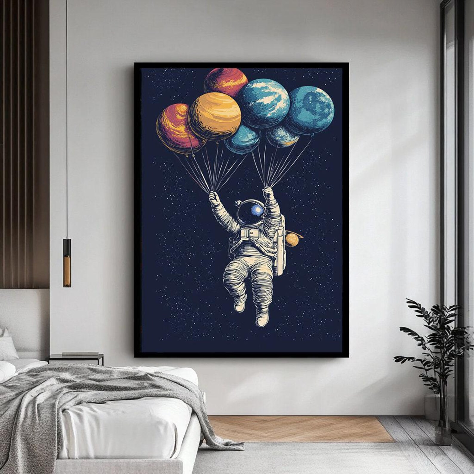 Astronaut Holding Planets Canvas Art - Cosmic Space Exploration Decor ...