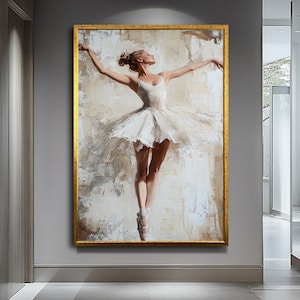 Sierlijke ballerina in witte tutu | Ballerinakunst | Boeiende danskunst voor verfijnde ruimtes | Abstracte canvaskunst | Elegante wanddecoratie