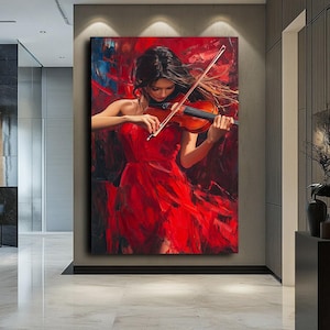 Beautiful Girl Playing Violin Art Print | Elegant Musician Illustration | Modern Canvas Decor | Classical Music Art | Artistic Wall Print. image 6