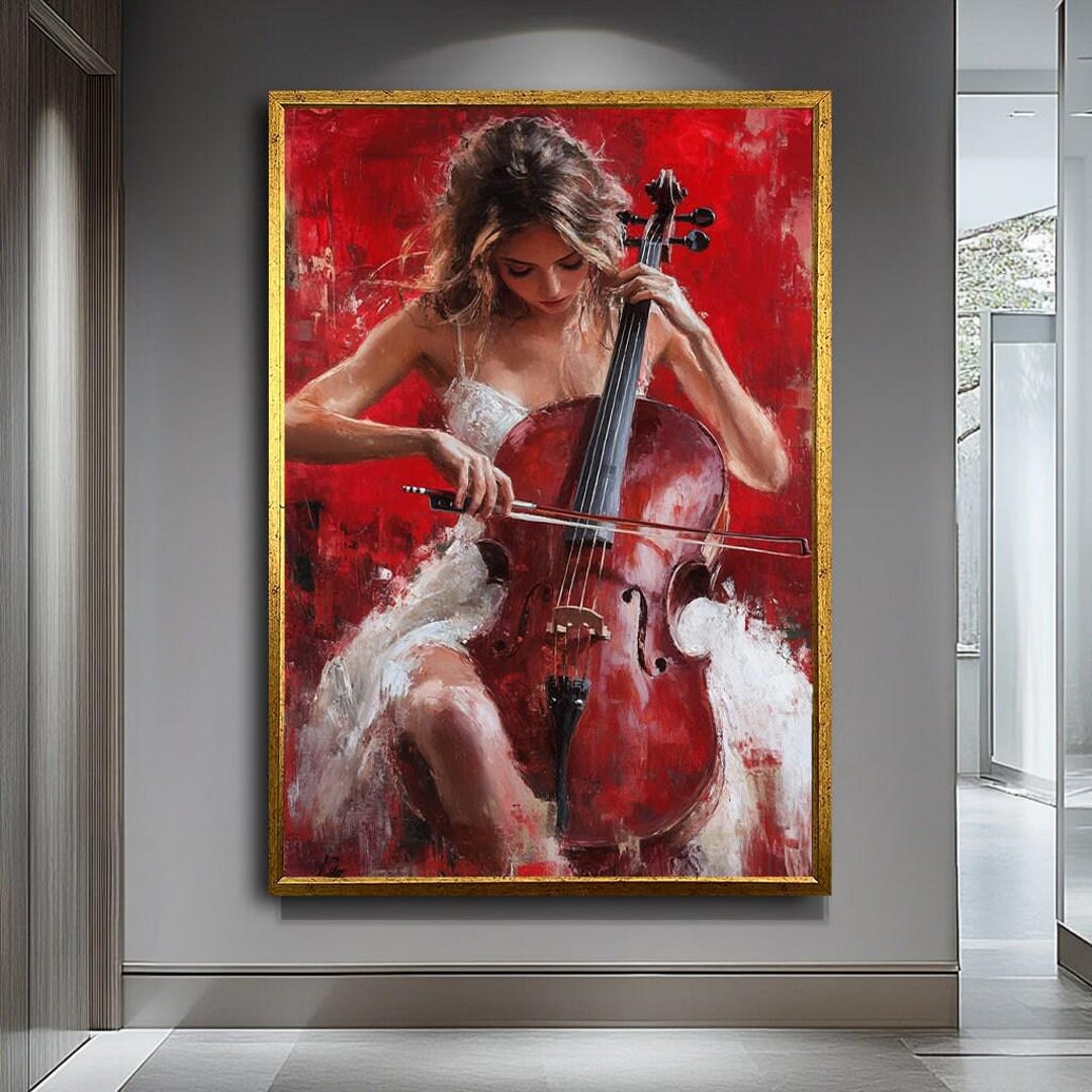 Modern Art of Woman Playing Cello | Full-body Portrait on Large Canvas ...