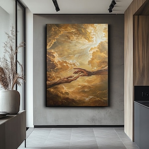 Reaching Hands Abstract Art - Symbolic Minimalist Canvas - Two Hands Reaching for Connection - Modern Black and White Wall Art - Wall Art