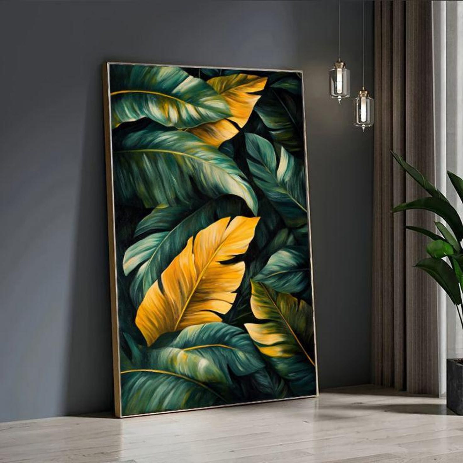 Tropical Leaves Wall Art – Banana Leaf Botanical Print – Green and ...