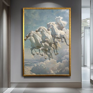Running Horses Canvas Art - Majestic Horses Galloping Print, Dynamic Equestrian Wall Decor.