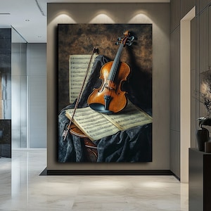 Modern Violin Wall Art,  MusicThemed, Decorative Canvas , Elegant Abstract Violin Design.