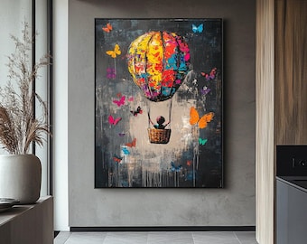 Banksy Balloon Canvas Art,Banksy Balloon Canvas Print, Balloon Poster, Wall Art Artwork, Ready To Hang, Graffiti Balloon Art,Wall Art