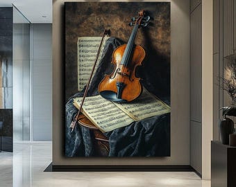 Modern Violin Wall Art,  MusicThemed, Decorative Canvas , Elegant Abstract Violin Design.