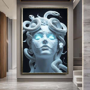 Medusa Snake Hair Canvas Art, Greek Mythology Wall Art, Powerful Gorgon Painting, Large Medusa Portrait, Bold Ancient Myth Decor for Home