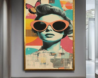 眼鏡をかけた女の子のウォールアート、ポップアートのポートレート