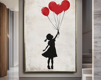 Red Balloons Wall Decor,charming Girl Holding Red Balloons