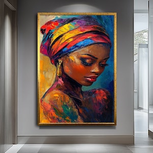 Abstract African Woman Canvas Art,Bold and Vibrant African Culture Painting,Modern Tribal Wall Art,Large Abstract Afrocentric Decor for Home