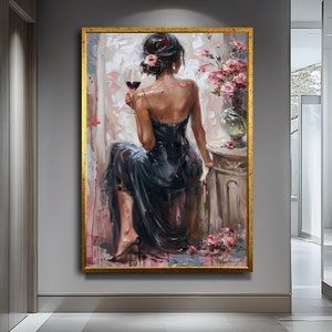 Elegante Frau mit Glaskunst - Schicker Leinwanddruck für stilvolle Wohnkultur, perfekt für Feste und Versammlungen, Wandkunst