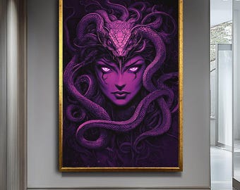 Powerful Medusa Art | Snake-Headed Goddess Wall Decor | Mythological Canvas Painting for Bold Home Design | Dark Fantasy Artwork
