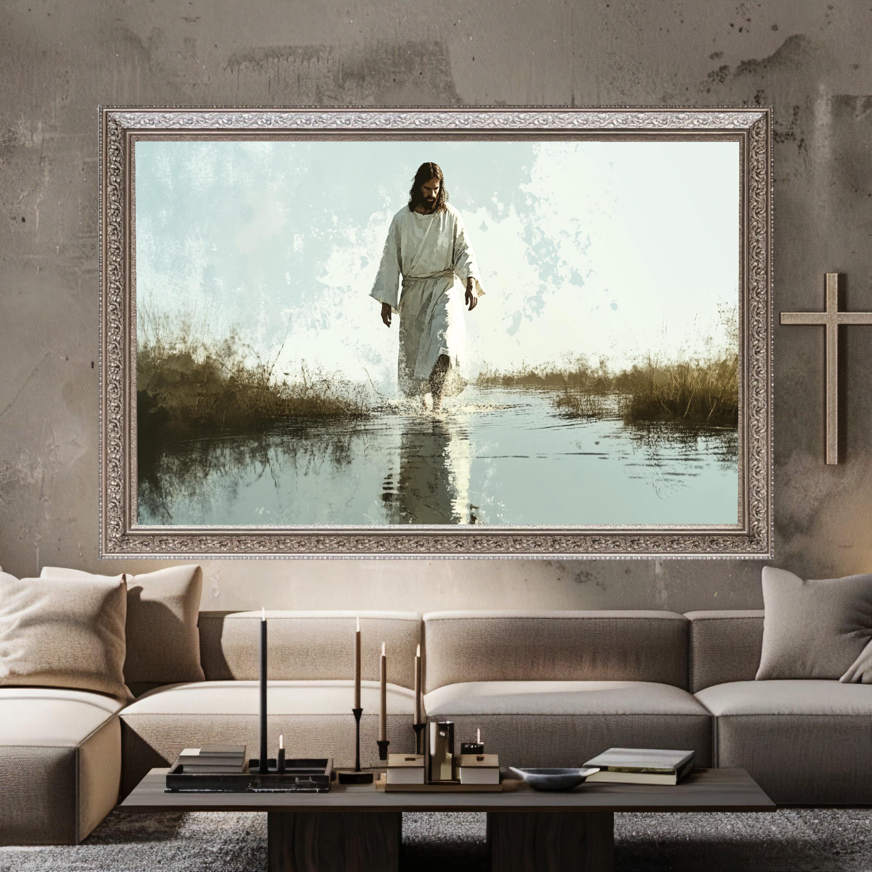 Jesus Walking on Water Canvas, Inspirational Religious Wall Art ...