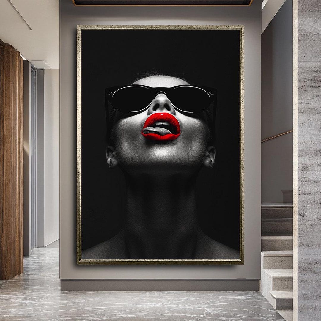 Red Lipstick Canvas Print, Stylish Woman Wall Art, Modern Wall