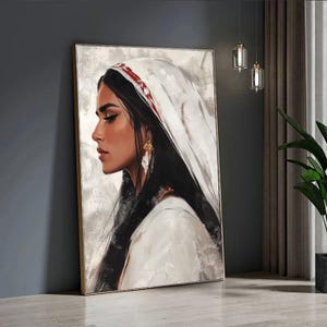 Elegant Woman in Traditional Attire – Timeless Portrait Wall Art with Gold Accents – Cultural Beauty for Home Decor - Ready to Hang