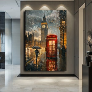 Arte em tela da cidade de Londres, arte em tela de paisagem abstrata de Londres, impressão em tela de paisagem de design, arte de parede para decoração de casa, presente para decoração de casa, arte de parede
