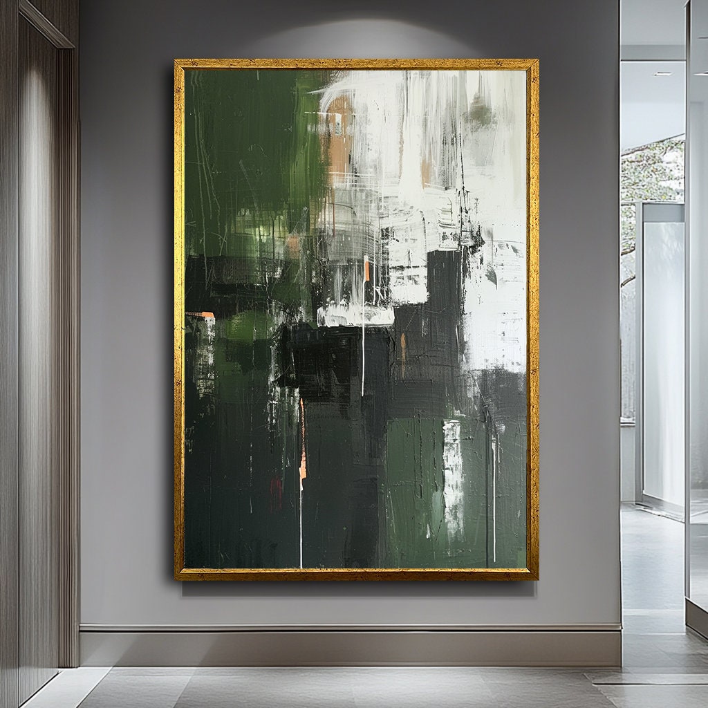 Minimalist Abstract Art,Green, White, and Black Abstract Canvas Art,Abstract Canvas Print, Modern Wall Art,Modern Home Decor,Wall Art