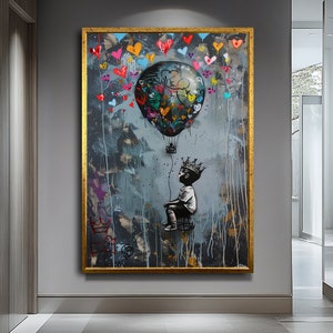 Banksy Style Wall Art,Street Art Canvas Print, Banksy Balloon Canvas Art,Graffiti Banksy Balloon Art,Modern Wall Decor,Home Decor