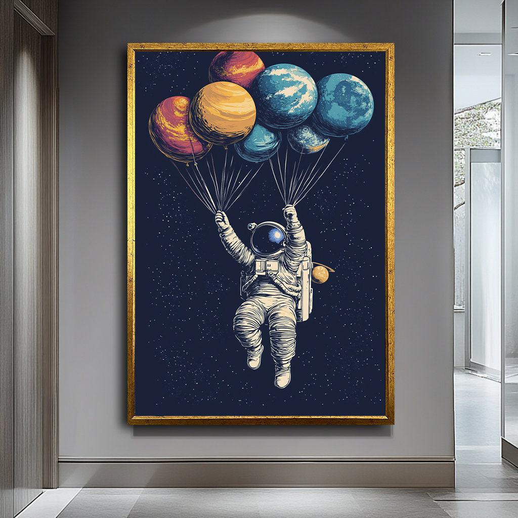Astronaut Holding Planets Canvas Art - Cosmic Space Exploration Decor ...