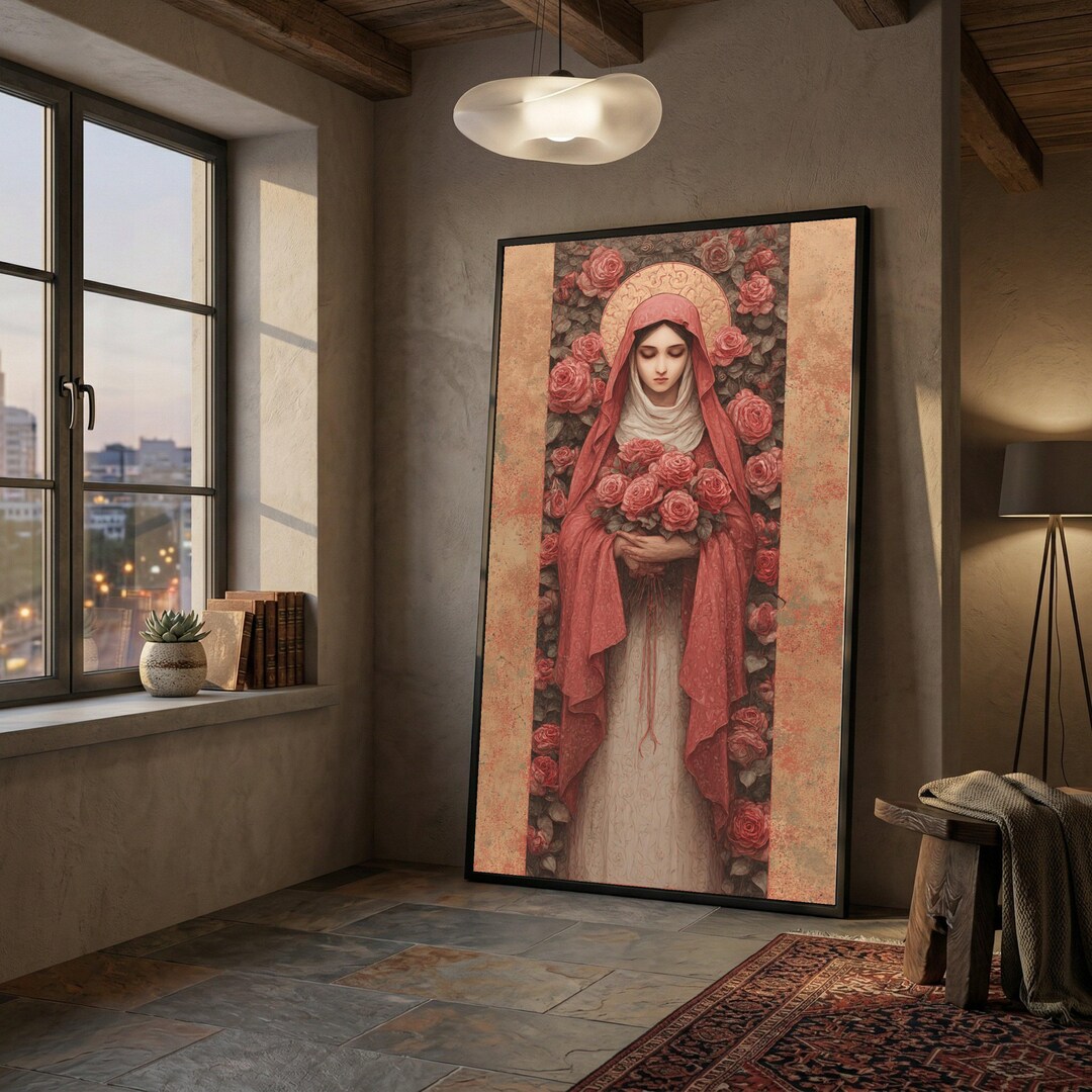 Elegant Woman With Roses, Floral Portrait Canvas, Romantic Wall Art ...