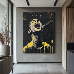 Vocalist Art Print,Man Singing Into Microphone Canvas Art, Energetic Canvas Print of Singer Yelling,Wall Art