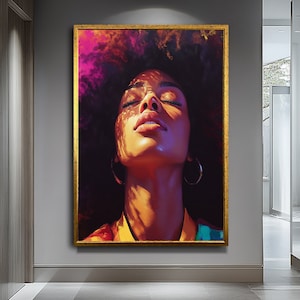 African Woman Canvas Art,Stunning African Woman with Earrings ,Vibrant Cultural Portrait Art ,Bold Wall Decor,Wall Art